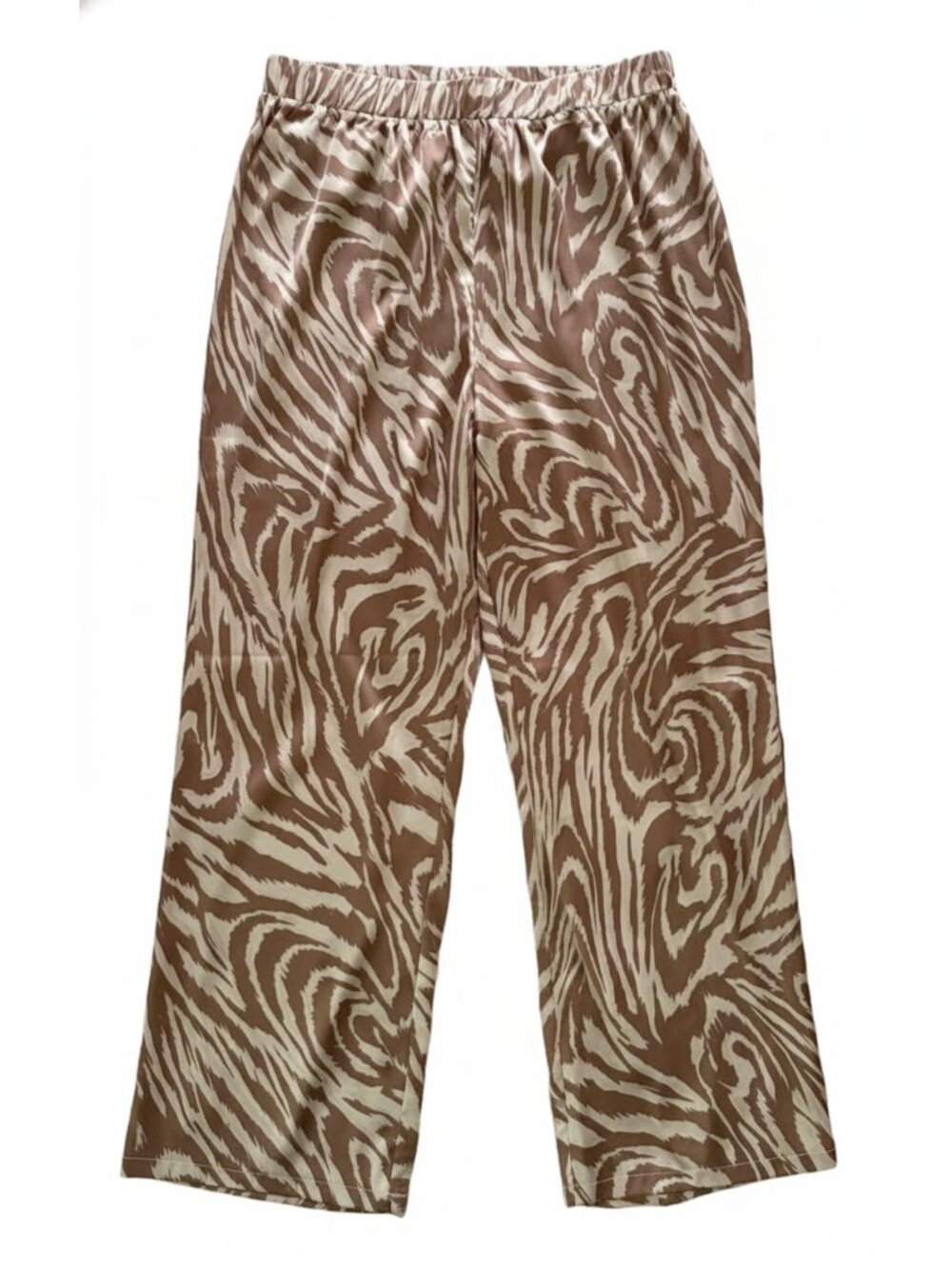 Dress Forum Brown Zebra Print Satin Wide Leg Pull On Pants Size L